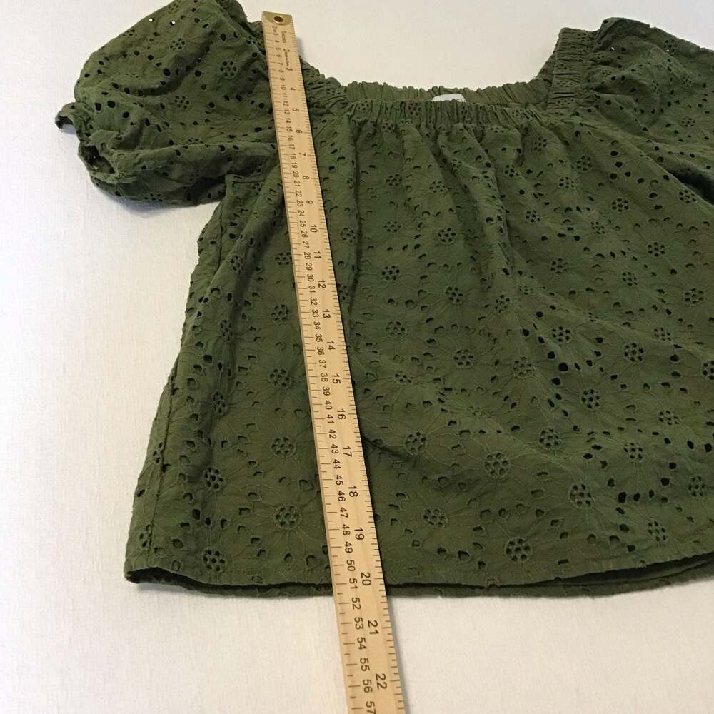 EVEREVE Hadley Eyelet Puff Sleeve Top XS Olive Green Romantic Boho - Picture 7 of 11